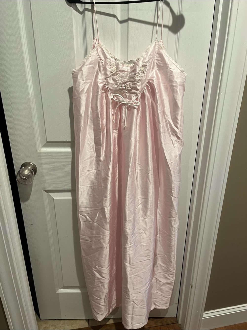 Vintage Pink Satin Nightgown with Lace Detail